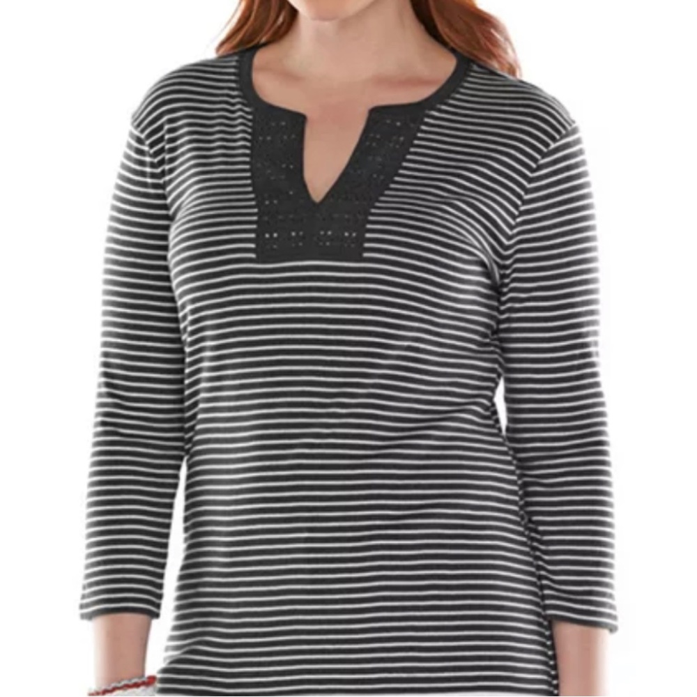 Ralph Lauren Chaps top size S stripes and eyelet lace black and white